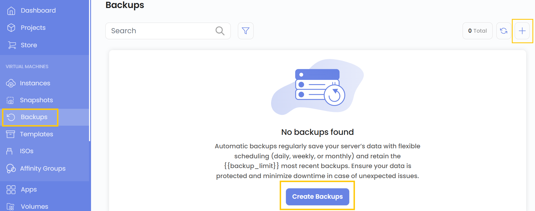 Backups Page