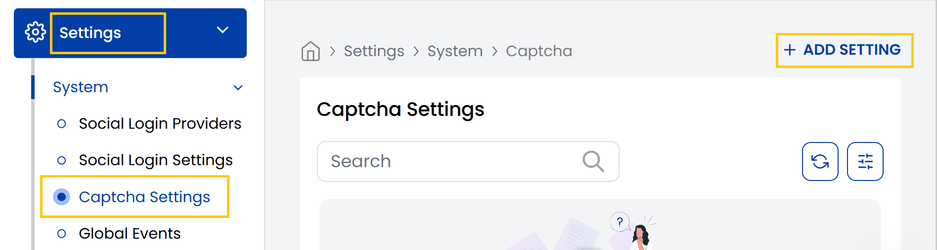 Captcha Settings Dashboard