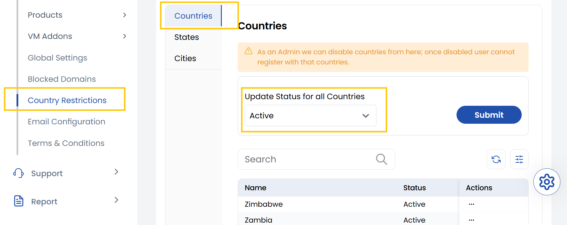 Country Restrictions List