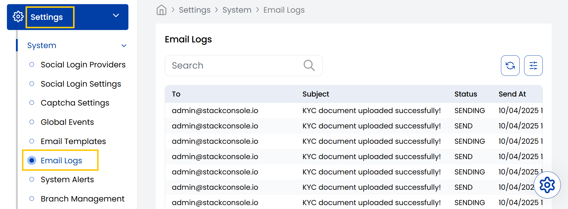 Email Logs Dashboard