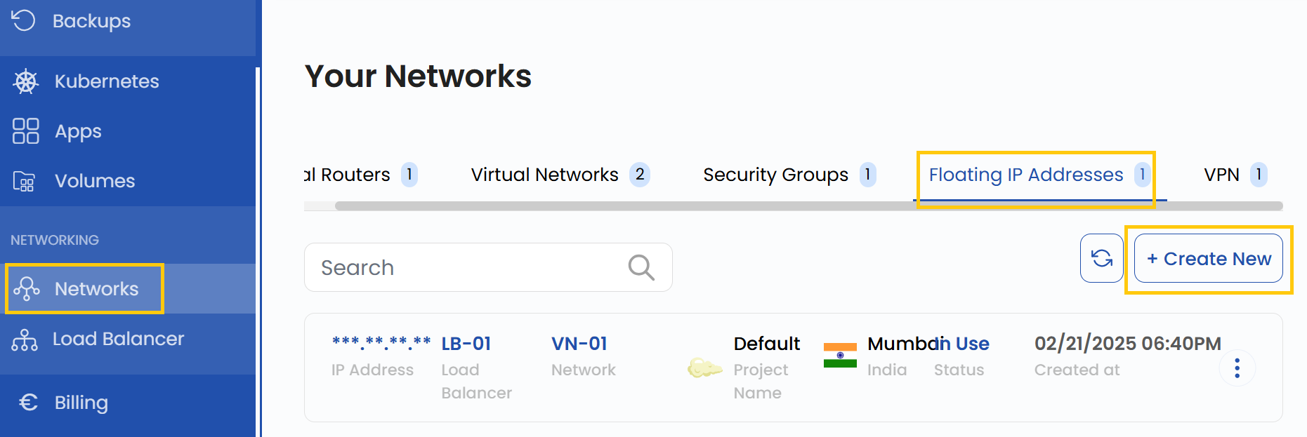 Floating IP Addresses Tab