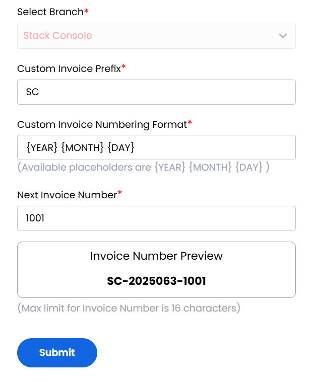 Invoice Number Configuration
