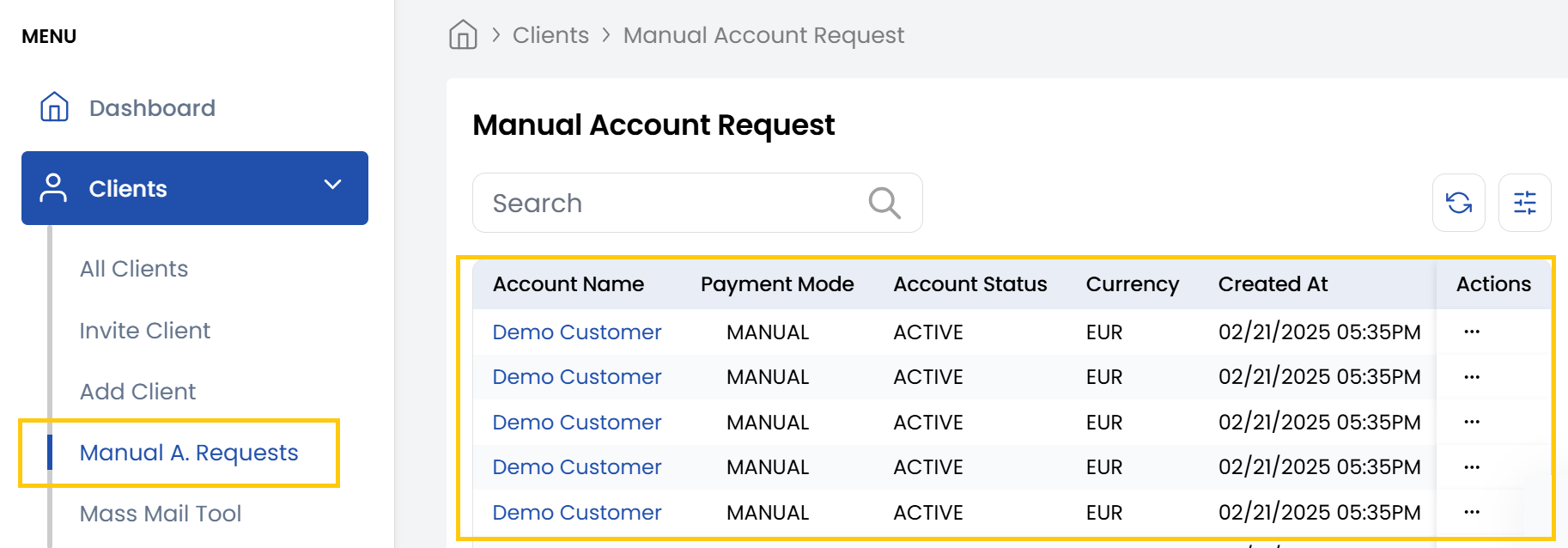 Managing account requests