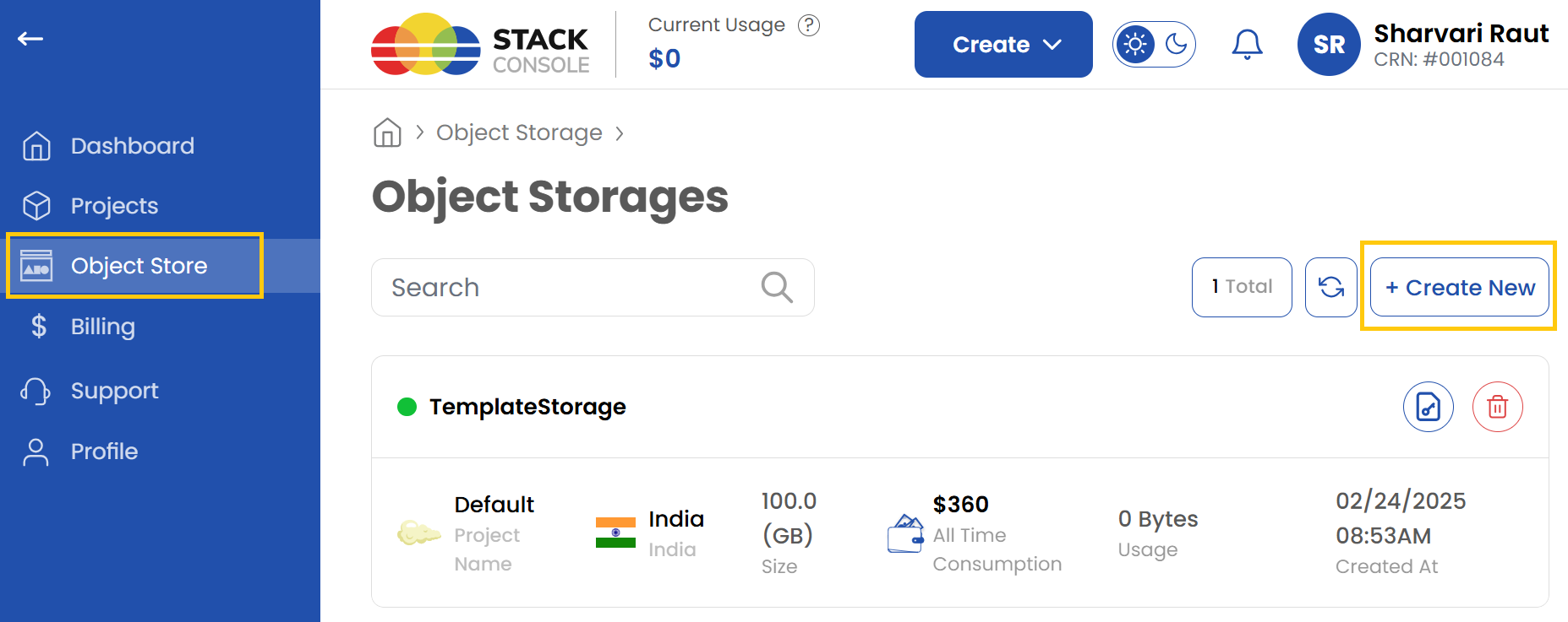 Create Object Storage