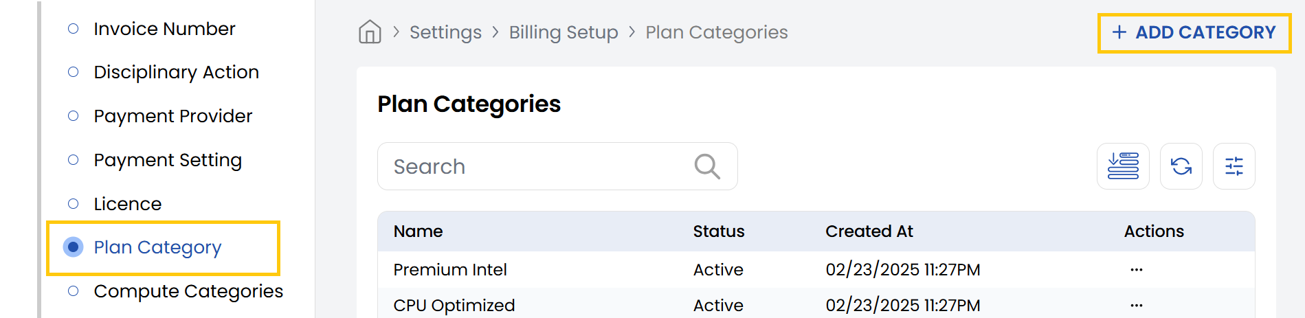 Plan Category Dashboard