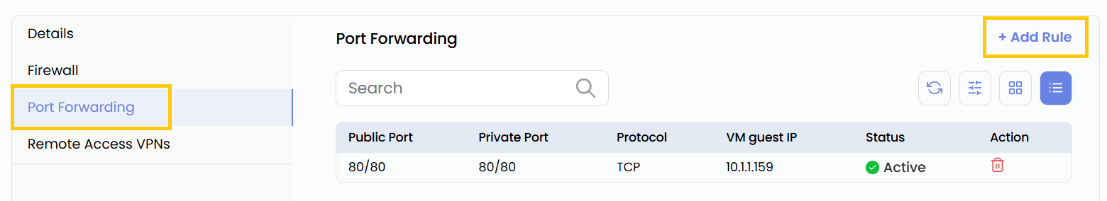 Port Forwarding Tab