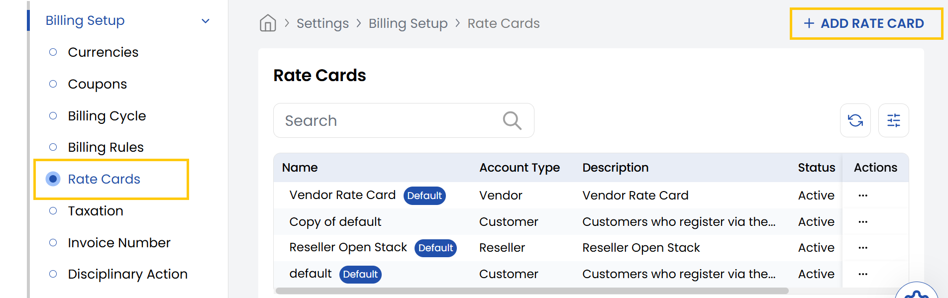 Rate Cards Dashboard