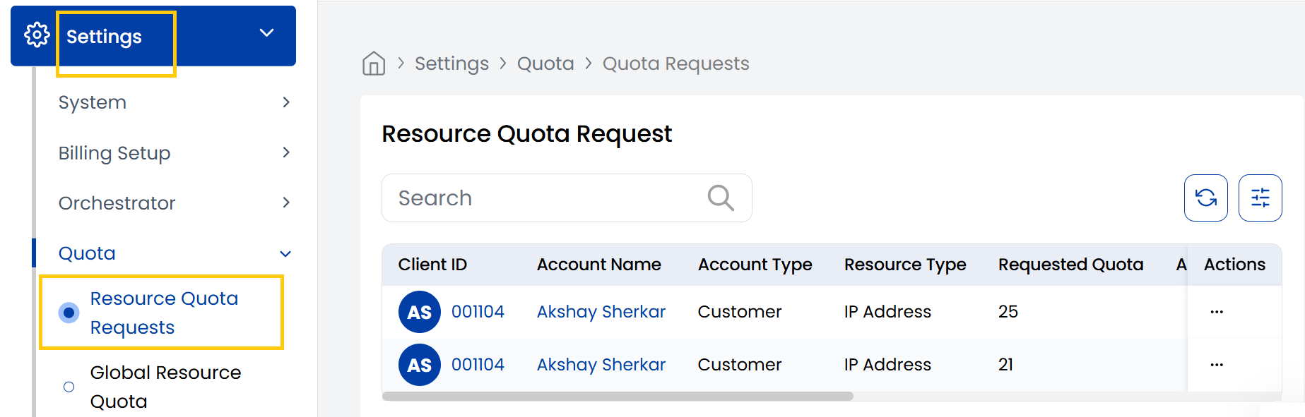 Resource Quota Requests Dashboard