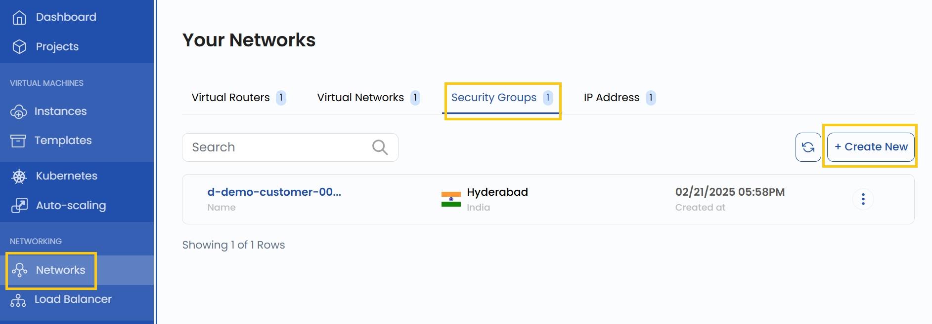 Security Groups Tab