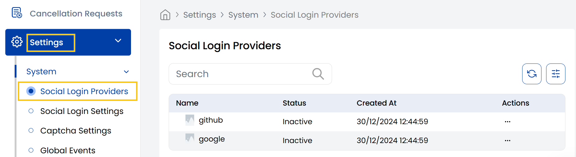 Social Login Providers Dashboard