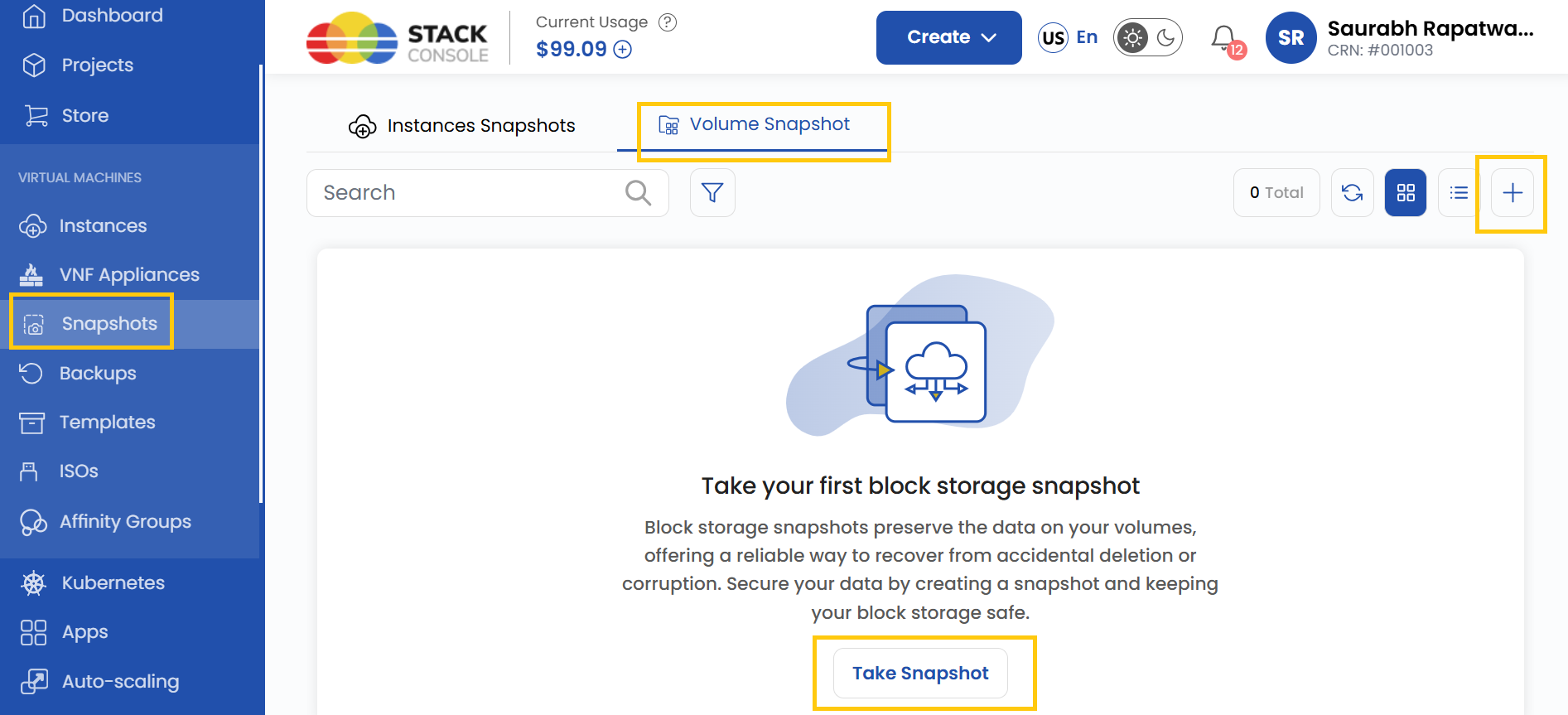 Volume Snapshot Page