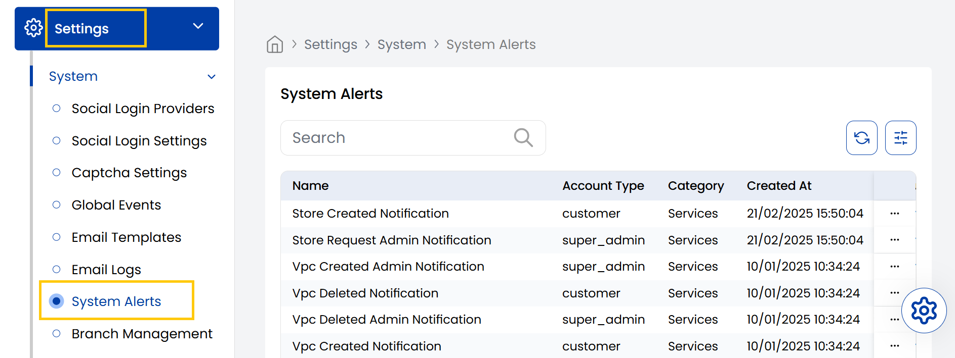 System Alerts Dashboard