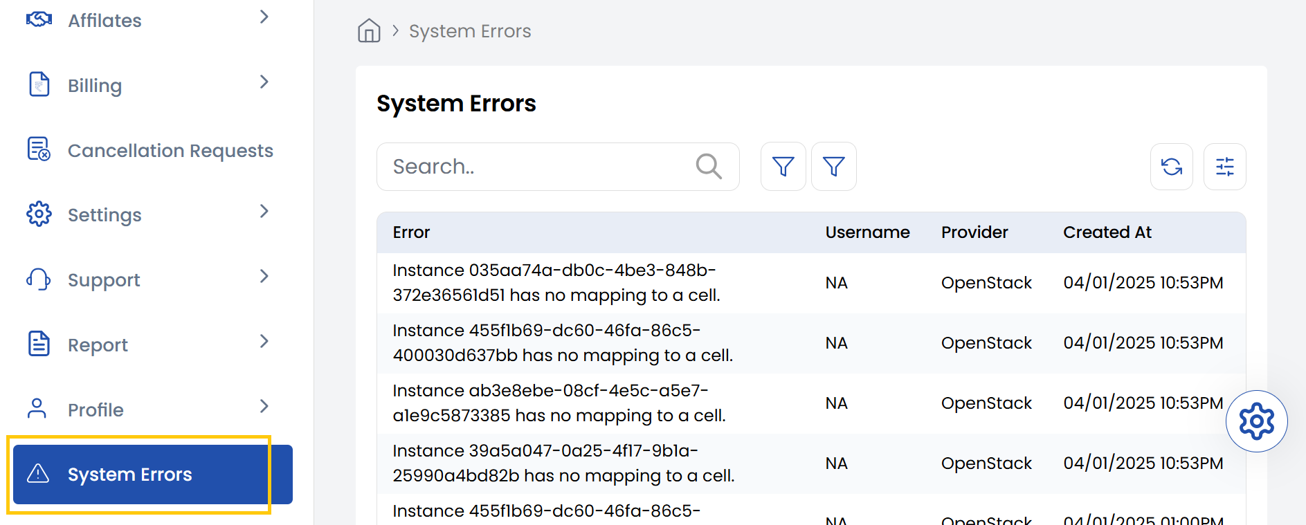 System Error Log Overview