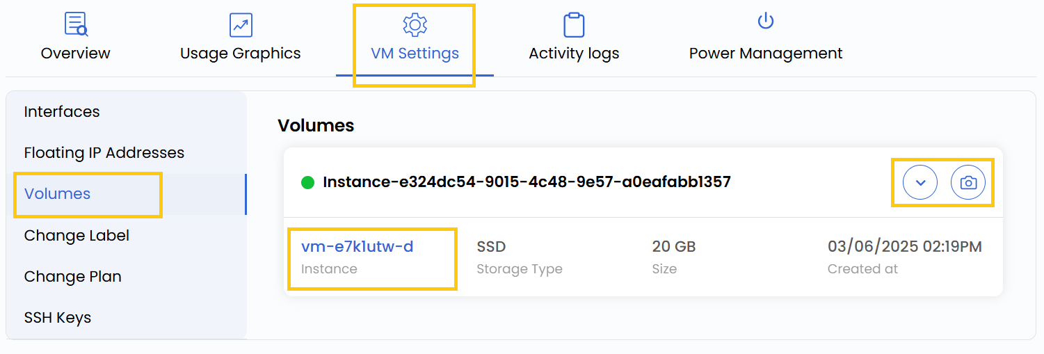 View Block Storage Volumes and Snapshots